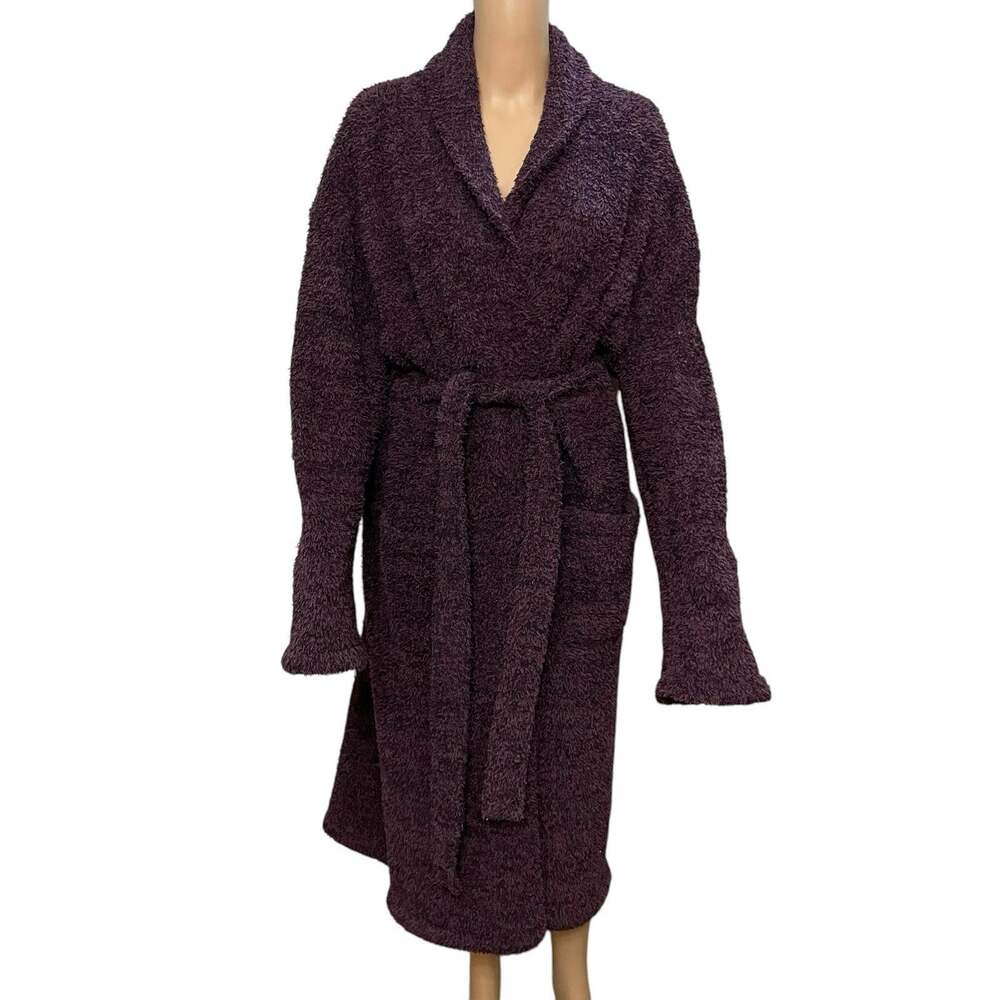 Barefoot Dreams Cozychic Fuzzy Knit Robe Size 2 Dark Purple Midi Length Soft